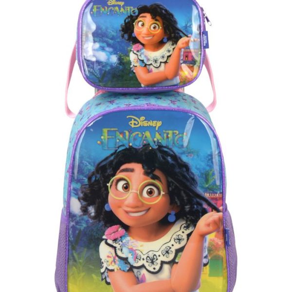 Kit Mochila Escolar Encanto Rodinhas Roxo Luxcel