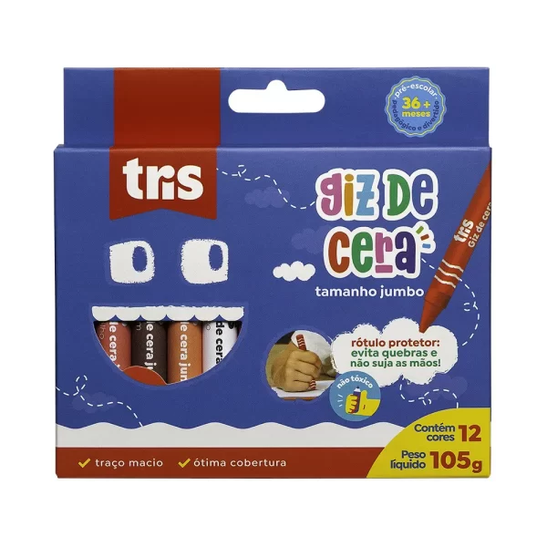 Giz de Cera Tamanho Jumbo - 12 Cores - Tris