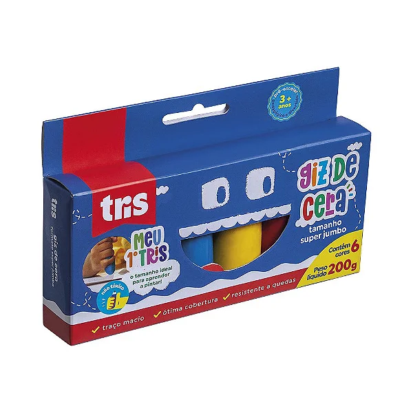 Giz de Cera Super Jumbo - 12 Cores - Tris