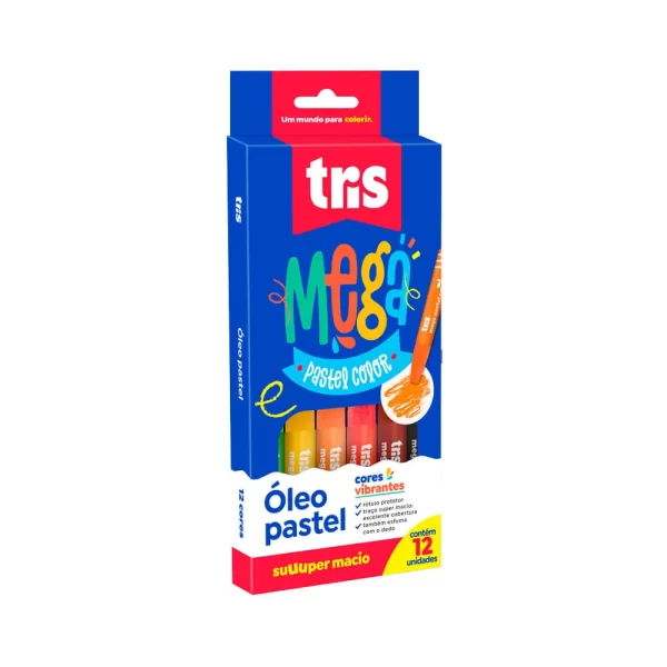 Giz de Cera Óleo Pastel - 12 Cores - Tris