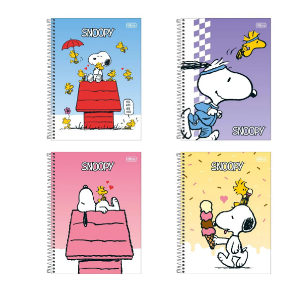 CADERNO ESPIRAL - ENVIO DE FORMA SORTIDA - 1 MATÉRIA CAPA DURA SNOOPY 80FLS - TILIBRA
